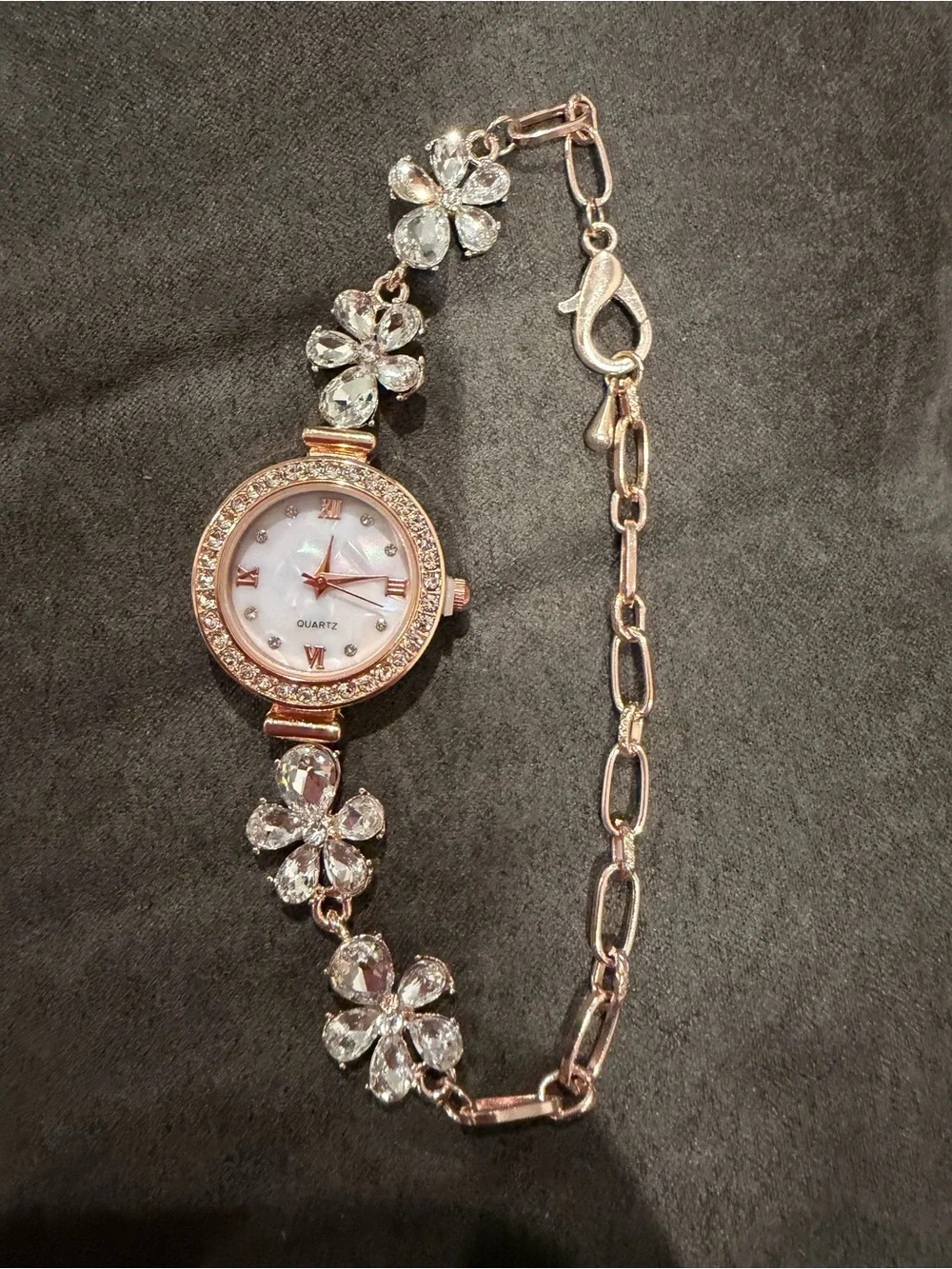 Rose Gold Floral Crystal Bracelet Watch for Women